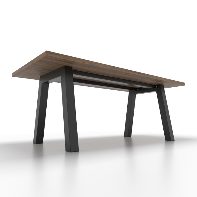 Pieds trapèze en fer, section carrée et deux barres, idéals pour plateaux lourds