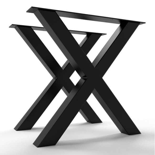 X-shaped raw steel table legs, industrial chic style, for office use