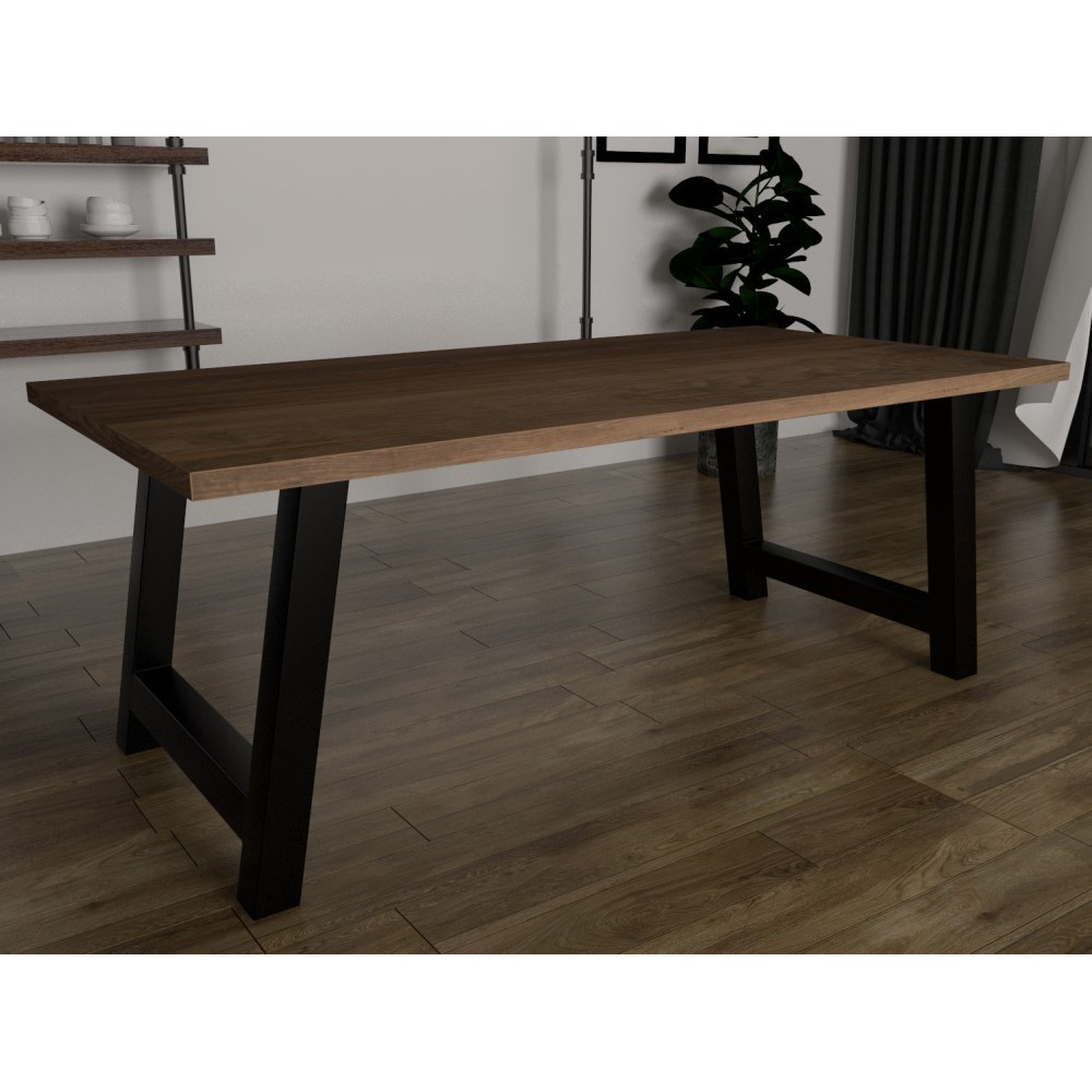 H-shaped black metal table legs, solid and bold industrial style