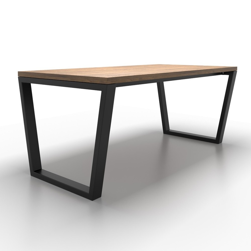 Pieds de table trapèze en métal avec double barre centrale, style industriel