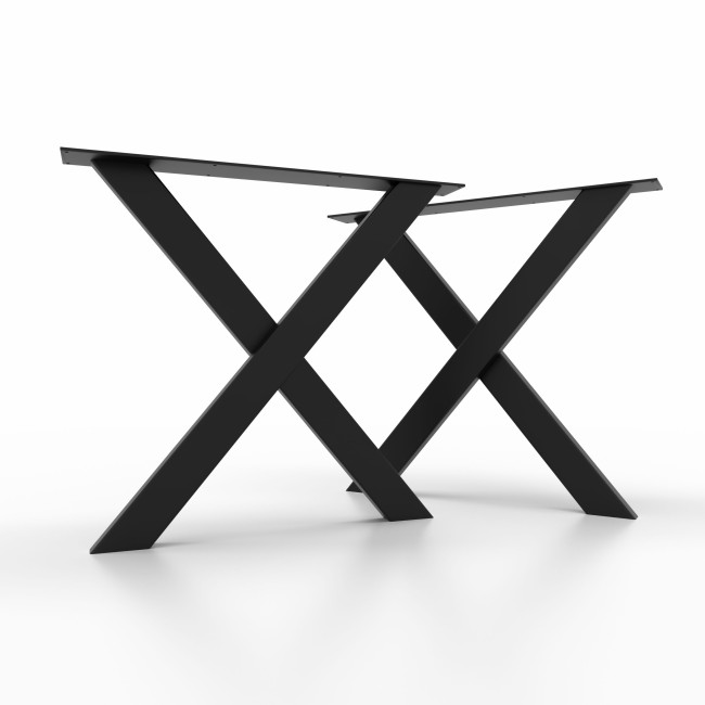 Raw X-shaped iron table legs, authentic character and great strength