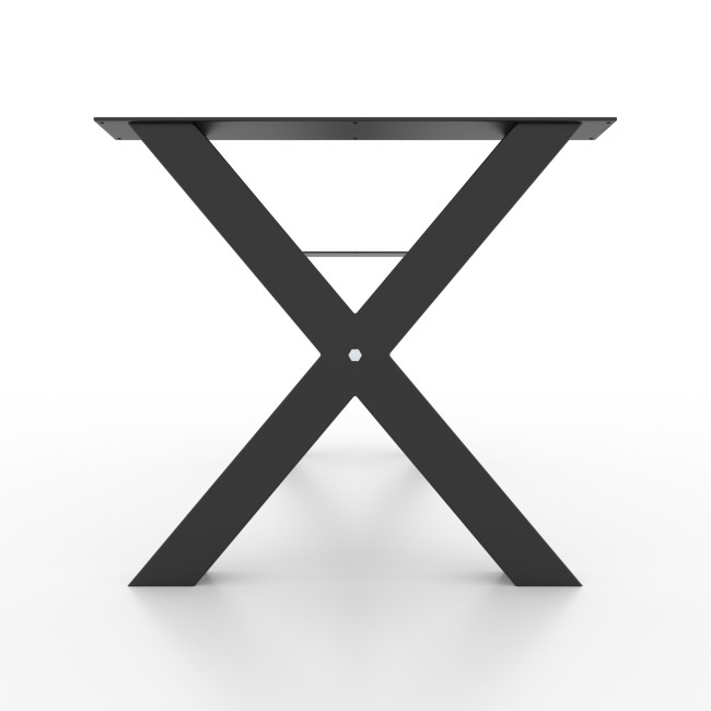 Gambe per tavolo in ferro nero a X con barra, look deciso per arredi contemporanei